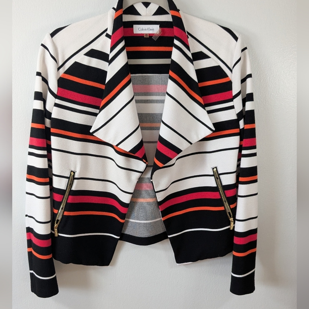 Calvin Klein Black and White Striped Blazer